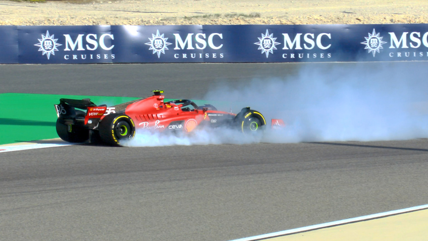 2023 Bahrain GP FP1: Carlos Sainz manages to avoid the wall after high speed spin in first practice