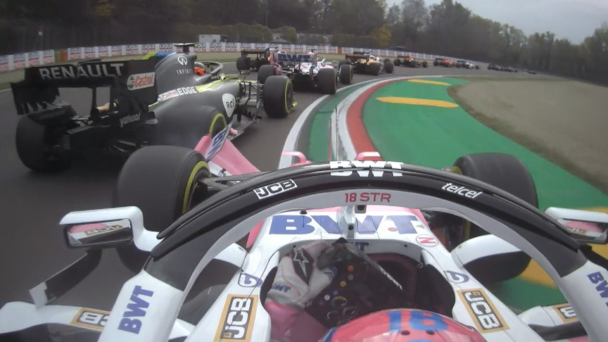 2020 Emilia Romagna Grand Prix: Stroll loses front wing in clash with Ocon