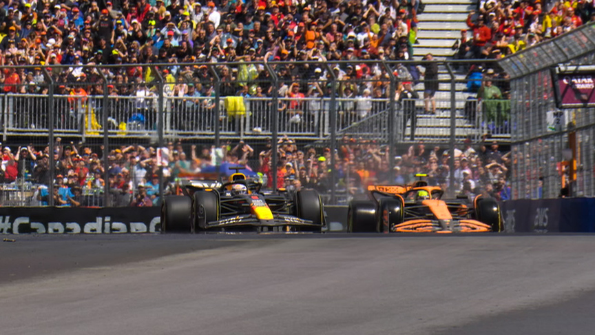 2024 Canadian Grand Prix: Norris emerges from pits in the lead but is passed immediately by Verstappen
