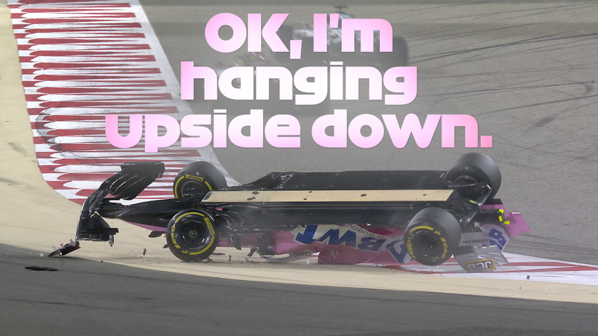 2020 Bahrain Grand Prix: Stroll flips and crashes after Kvyat contact