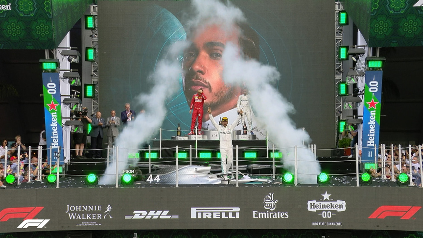 Hamilton hoisted amid wild Mexico podium celebrations