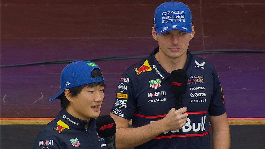 2025 Sao Paulo GP: Verstappen and Tsunoda play ‘Guess Who?’ with the fans on stage