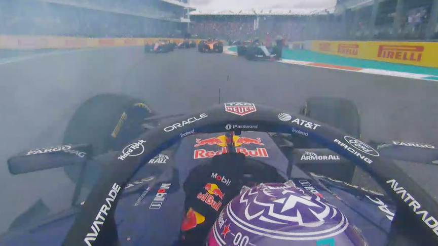 2026 Miami Grand Prix: Onboard as Verstappen spins on the race start and drops to P10