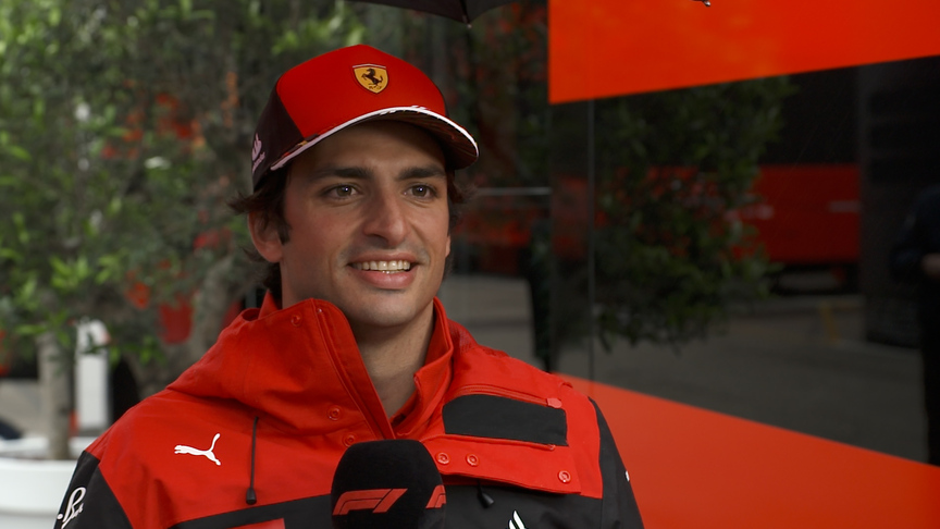 Carlos Sainz reacts to signing a new contract with Ferrari