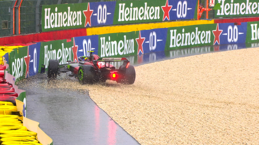2023 Belgian GP FP1: The drivers struggle with slips, slides and aquaplaning as heavy rain hits Spa