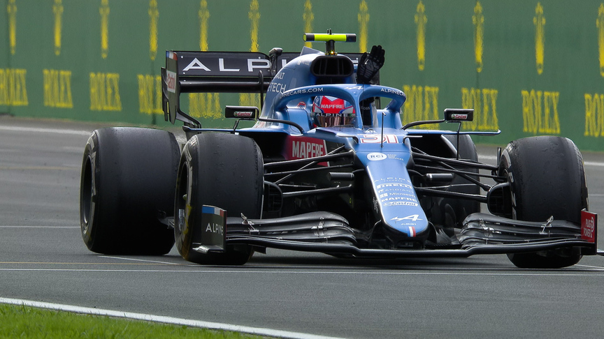 2021 Turkish GP FP2: Ocon gets stuck on grid during practice start