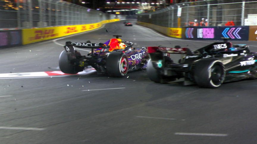 2023 Las Vegas Grand Prix: Safety Car out again after Verstappen and Russell collide at Turn 12
