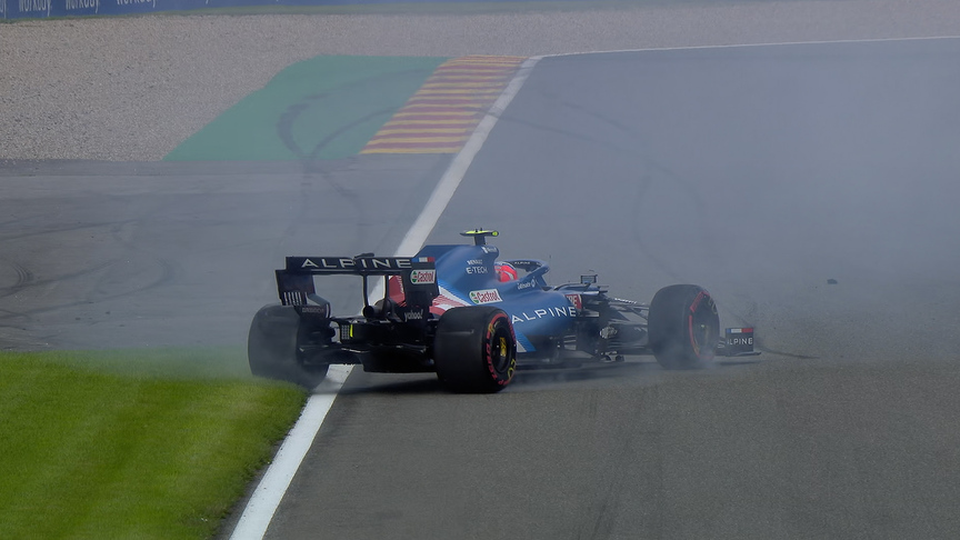 2021 Belgian GP FP2: Ocon avoids barriers in big slide at Spa-Francorchamps