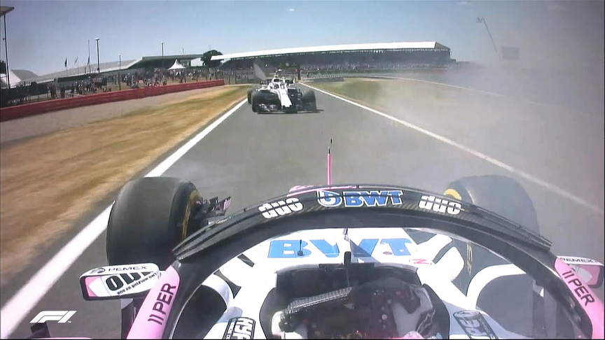 RACE: Perez spins across pit lane in start drama