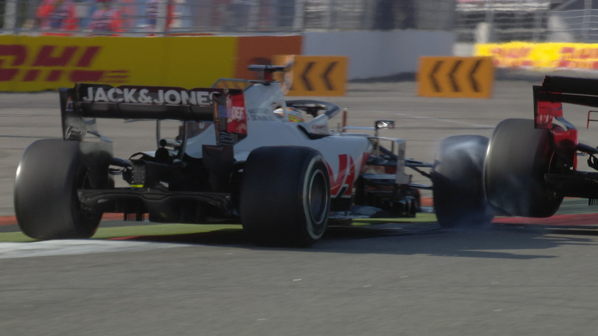 2020 Russian Grand Prix: Bollards fly as Vettel and Grosjean collide