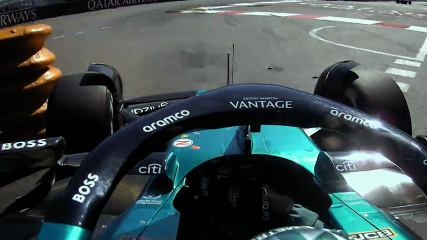 2024 Monaco Grand Prix: Stroll clips the wall and picks up a puncture