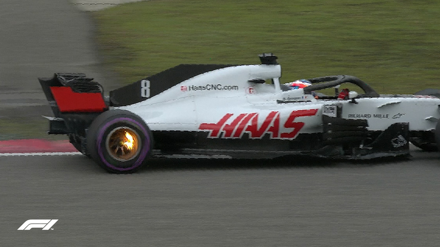 FP3: Grosjean's brakes go up in flames​