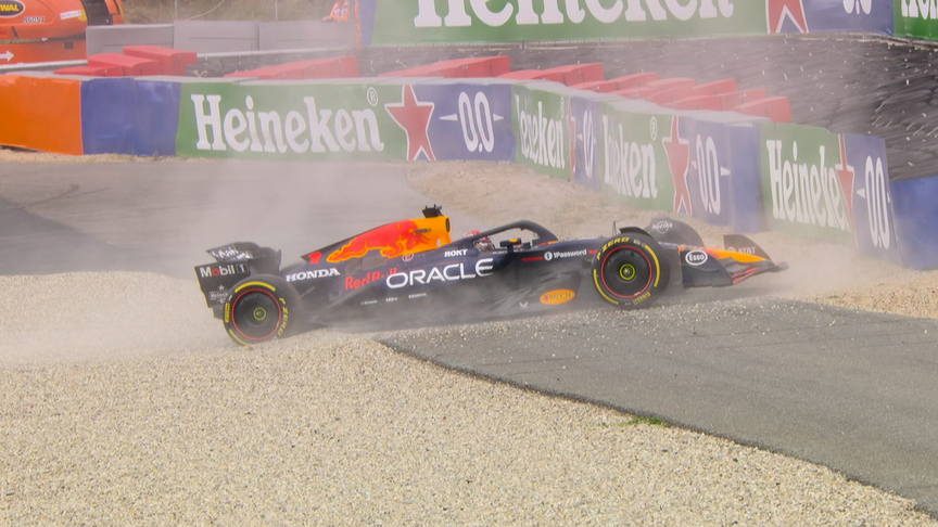 2025 Dutch GP FP1: Verstappen ends first practice in the gravel at Turn 1