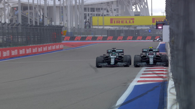 2021 Russian Grand Prix: Vettel hits the wall after clash with team mate Stroll