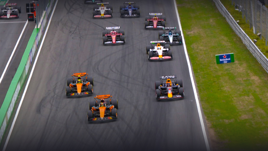 2025 Dutch Grand Prix: Verstappen jumps Norris for P2 as Piastri leads on the race start