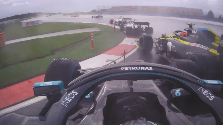2020 Turkish Grand Prix: Onboard as Bottas collides with Ocon twice in crazy opening lap