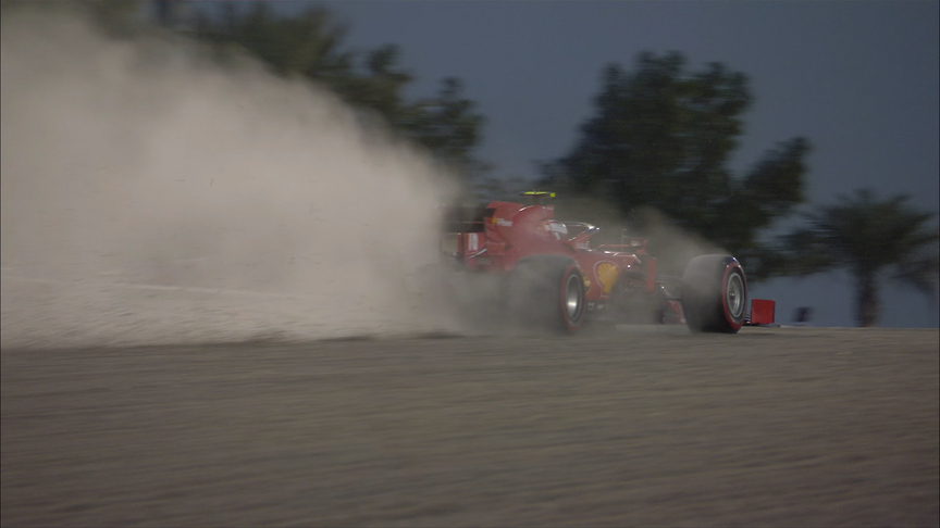 2020 Sakhir Grand Prix FP1: Leclerc hits the gravel at Turn 5