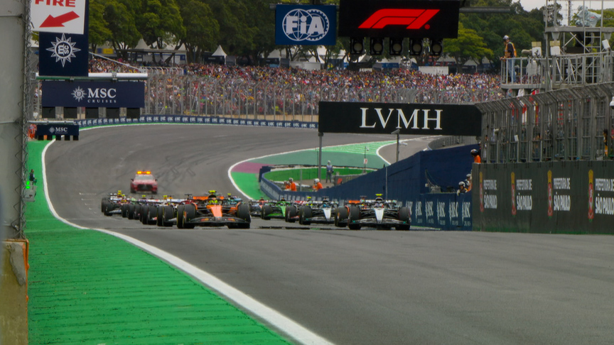2025 Sao Paulo Grand Prix: Polesitter Norris leads away from Antonelli on the race start