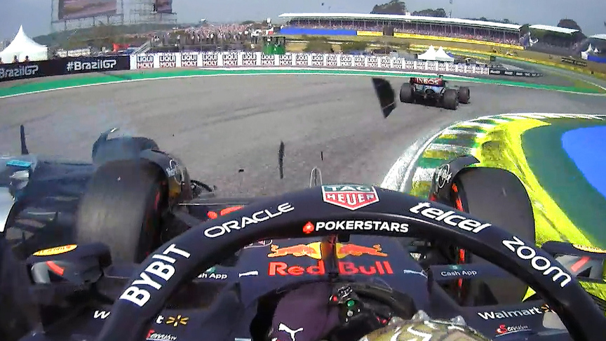 2022 Sao Paulo Grand Prix: Hamilton and Verstappen make contact after Safety Car restart at Interlagos