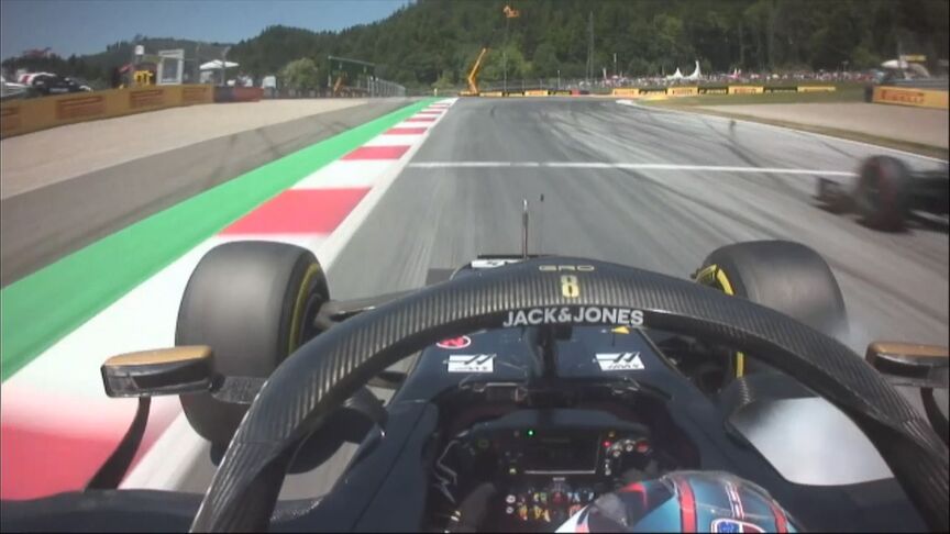 FP3: Grosjean locks up and goes straight on at the hairpin