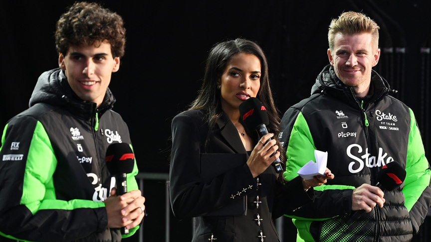 2025 Las Vegas GP: Nico Hulkenberg and Gabriel Bortoleto meet the fans on stage