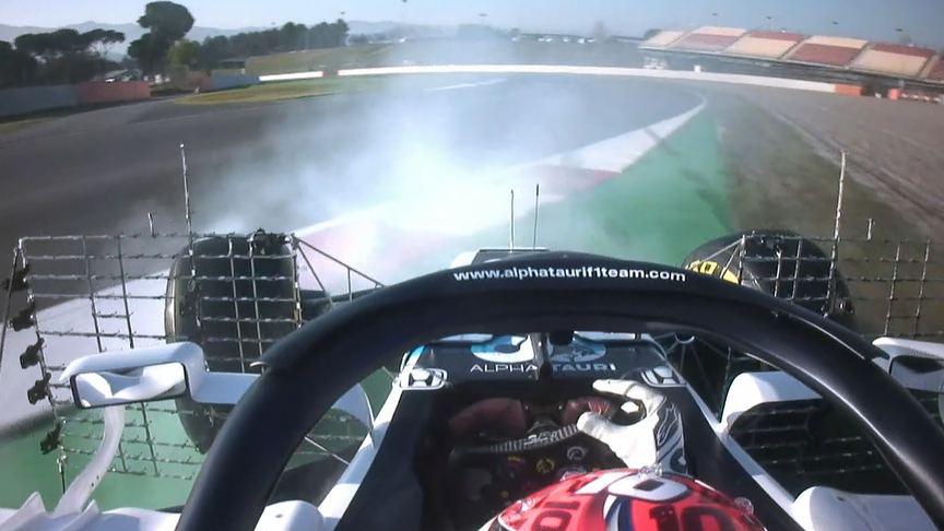 ONBOARD: Pierre Gasly spins AlphaTauri early on day two