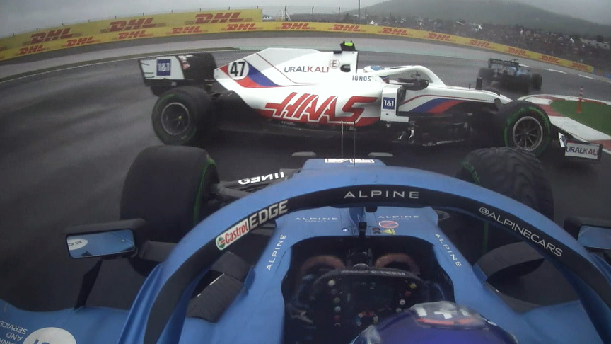 2021 Turkish Grand Prix:  Fernando Alonso and Mick Schumacher collide on opening lap