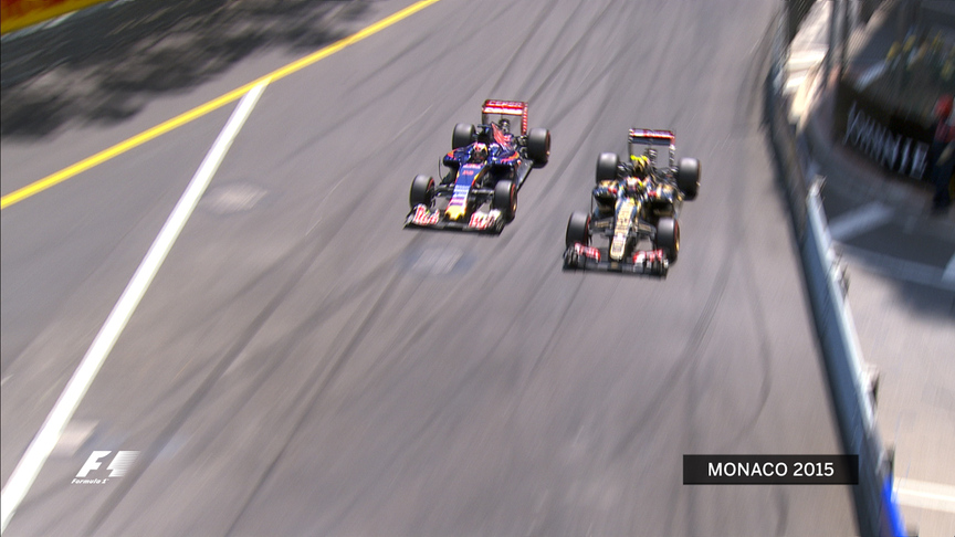 2015 – Verstappen passes Maldonado at Turn 1