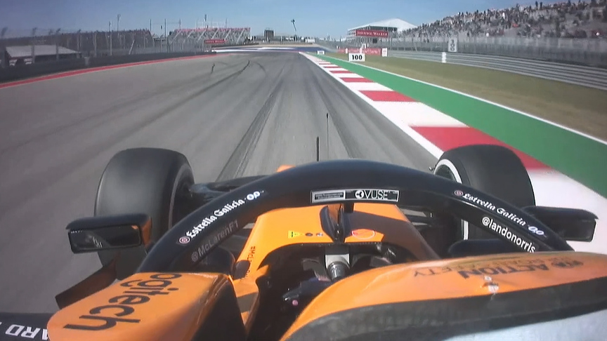 FP1: Norris goes off-track after headrest comes loose