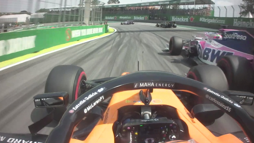 ONBOARD: Sainz makes daring pass on Perez