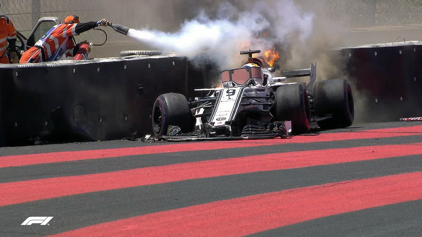 FP1: Fiery crash ends Ericsson's session