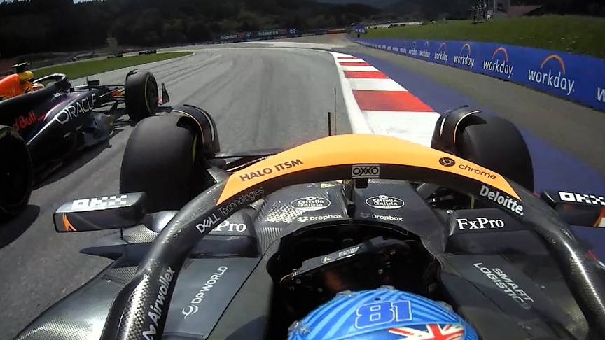 2024 Austrian Grand Prix: Piastri passes Perez for P6 round the outside of Turn 6