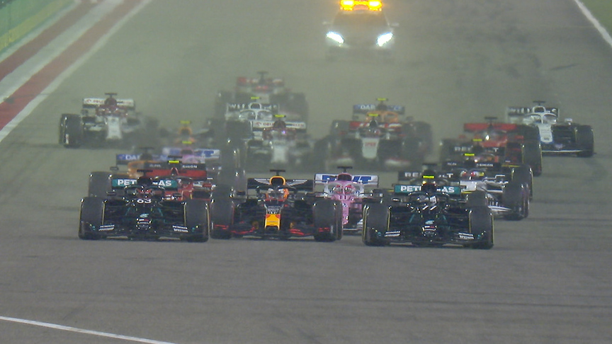 2020 Sakhir Grand Prix: Russell takes the lead in crash-heavy race start