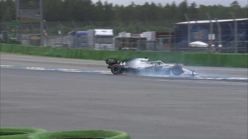 GERMAN GP: Hamilton survives high-speed 360 at Turn 1