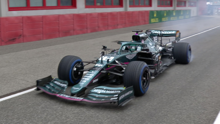 2021 Emilia Romagna GP: Stroll's rear brakes on fire