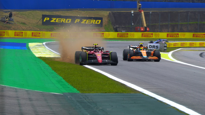2022 Sao Paulo GP FP1: Carlos Sainz runs onto grass in Interlagos practice