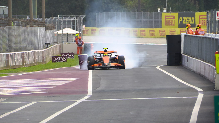 2024 Italian Grand Prix: Lando Norris makes contact with pit lane marker board