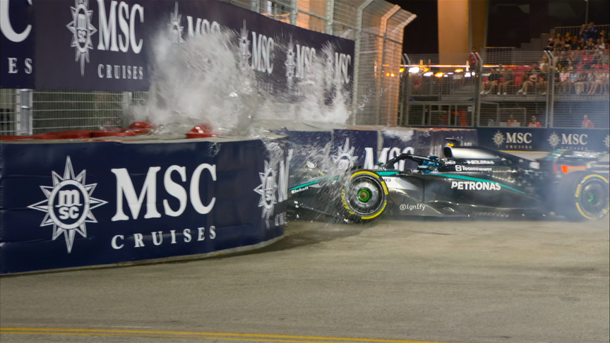 2025 Singapore GP FP2: Russell out of the session after barrier hit at Turn 16