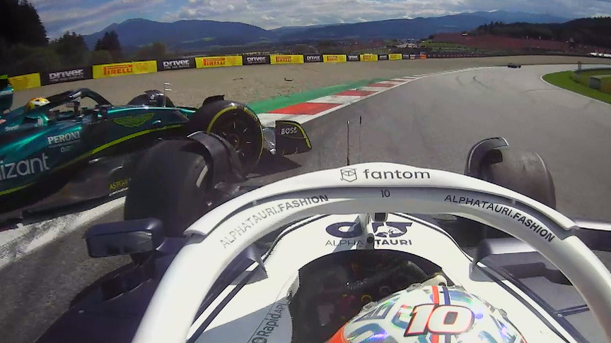 2022 Austrian Grand Prix: Gasly and Vettel make contact at Turn 4 as Vettel spins off into the gravel