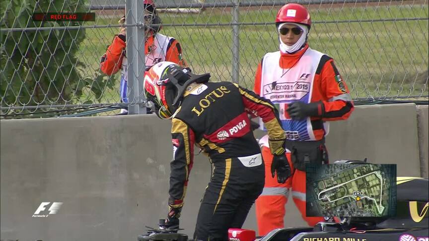 FP2: Grosjean mechanical problem brings out the red flag