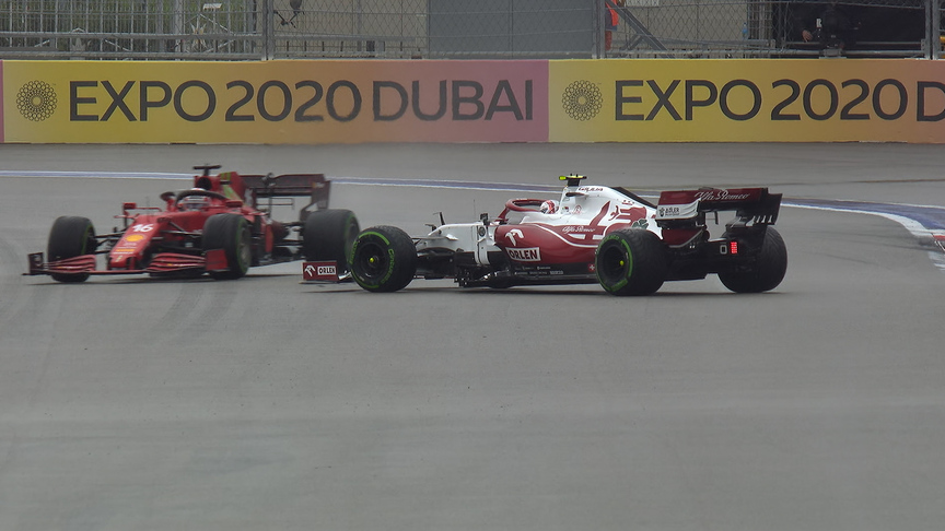 2021 Russian GP Qualifying: Leclerc narrowly avoids spinning Giovinazzi