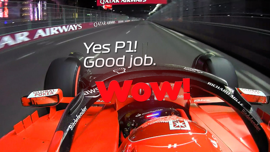 2023 Las Vegas GP Qualifying: Charles Leclerc crosses the line to seal pole position under the Las Vegas lights