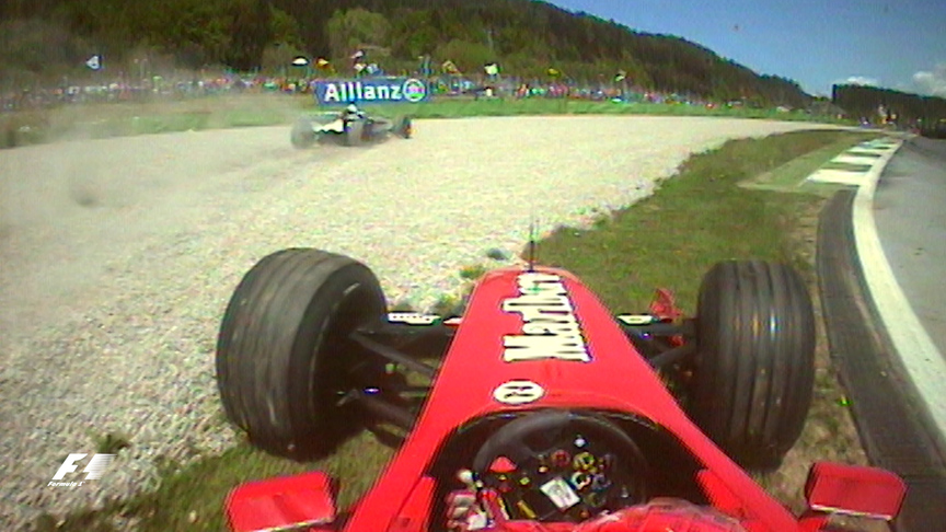Classic onboard: Schumacher and Montoya run out of road in Austria