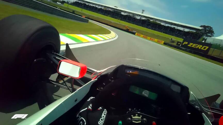 VISOR CAM: Bruno Senna drives McLaren MP4/4 at Interlagos