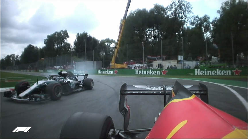 RACE: Verstappen and Bottas all locked up in T1 battle