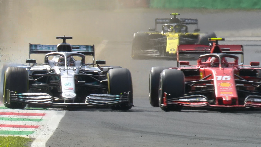 Italian GP: Leclerc shown black and white flag after edging Hamilton wide at Turn 4