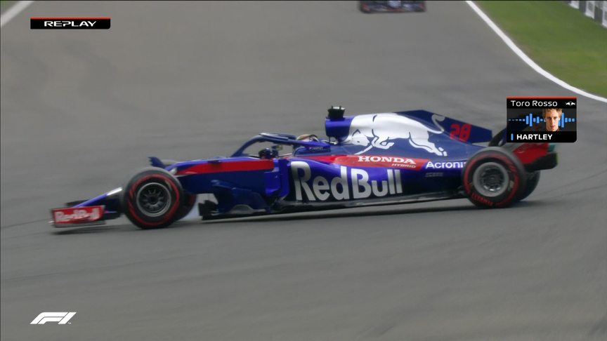 QUALIFYING: Hartley spins under braking for Turn 1