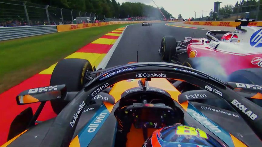 2026 Belgian Grand Prix: Piastri and Leclerc make contact battling for the podium
