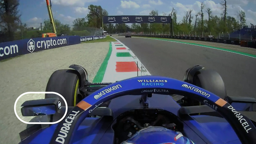 2023 Italian GP FP3: Logan Sargeant cracks his mirror out on track at Monza