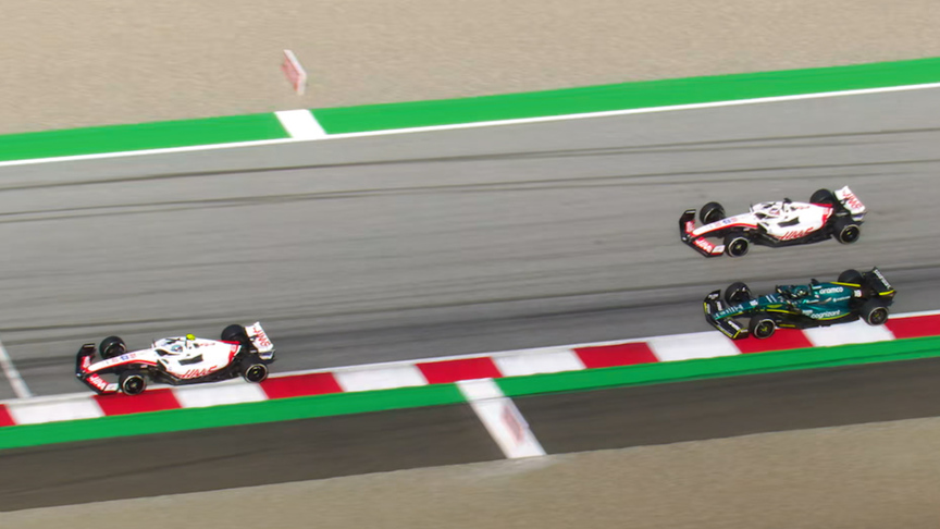 2022 Austrian Grand Prix: Both Haas cars pass Stroll in the same corner